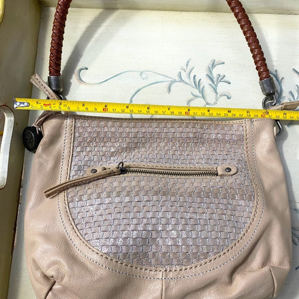 THE SAK LEATHER HANDBAG *BEIGE SPARKLE* WITH BROWN BRAIDED STRAP -MOVING SALE!